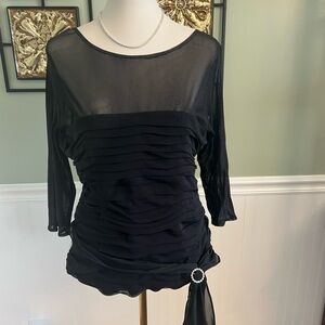 Black Sheer Ruched Blouse